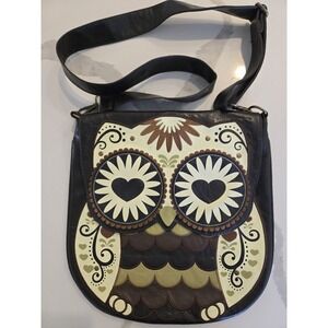 Loungefly Owl Crossbody Bag Faux Leather 13x13 Boho Retro Heart Eyes Messenger